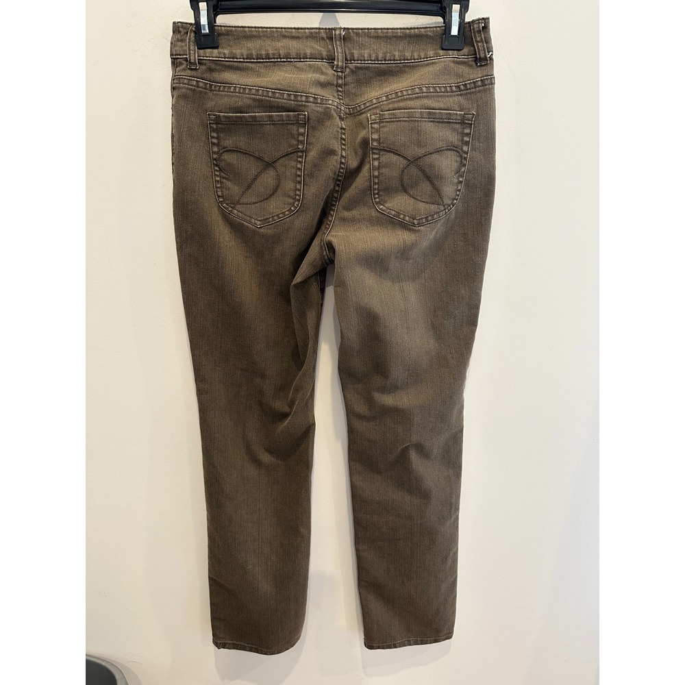 Chicos Platinum Denim Jeans Size 1 /Size 8 Reg Olive Brown Straight Leg - Picture 3 of 7